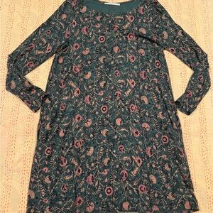 Peruvian Connection Teal and Purple Floral Long Sleeve Dress